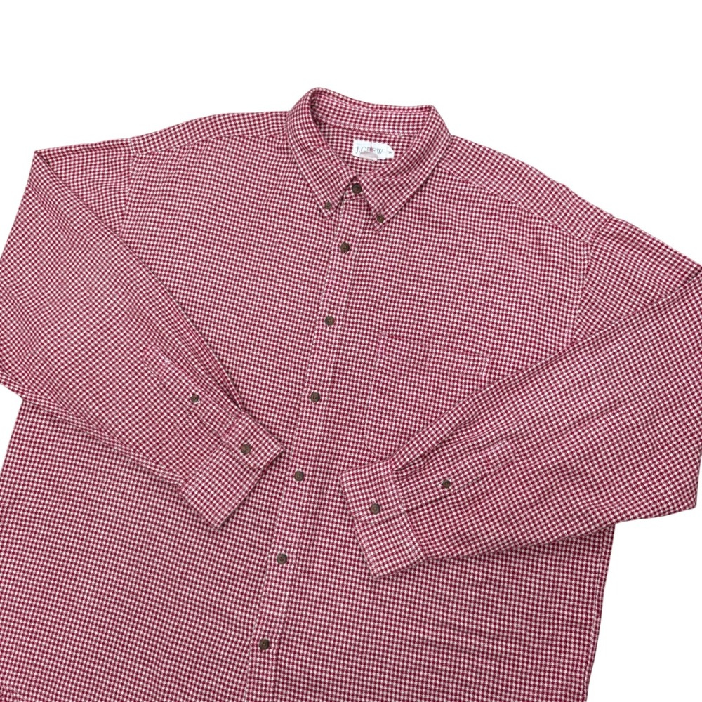 J. Crew Oarsman Shirt Mens XL Red White Houndstooth Vintage Cotton Button Down